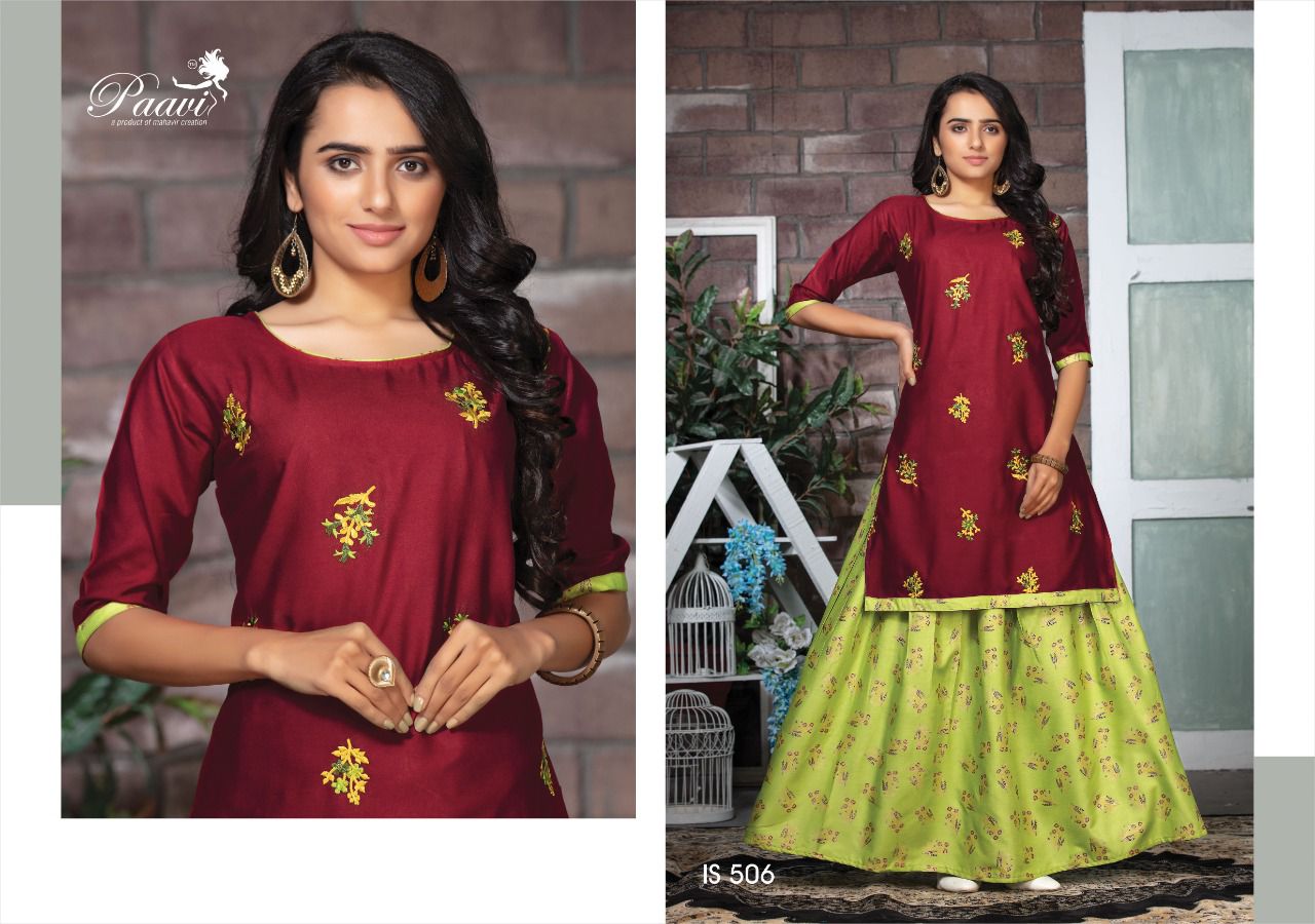 Paavi Indian Style 5 Fancy Ethnic Wear Rayon Printed  Kurti With Bottom Collection
